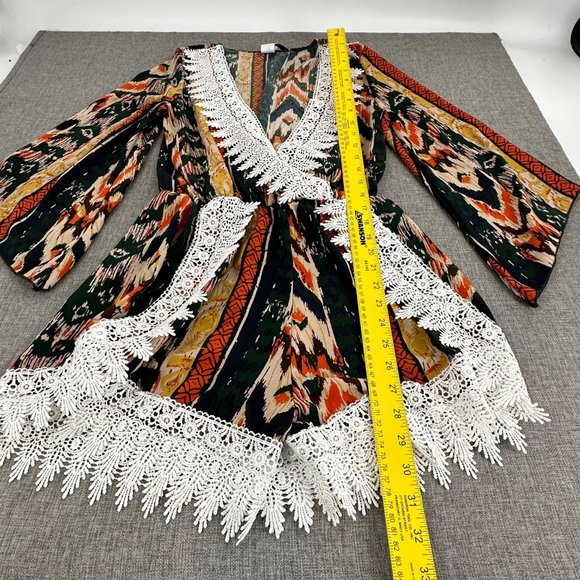 SHOP WTD Romper Crochet Detail Lightweight Medium Low V-Neck Wide Sleeves - Picture 5 of 12